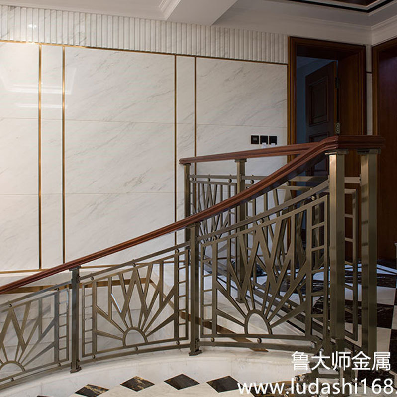 別墅鋁藝雕花樓梯護欄青古銅拉絲鋁雕樓梯扶手欄桿