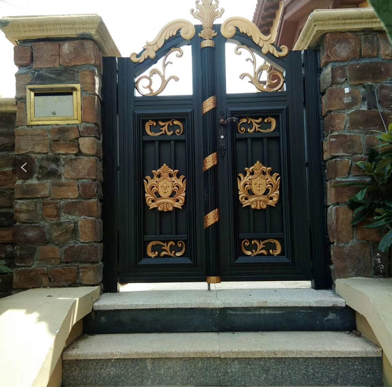 山東鋁藝庭院大門 小區(qū)別墅花園雙開大門 鋁藝中式庭院門