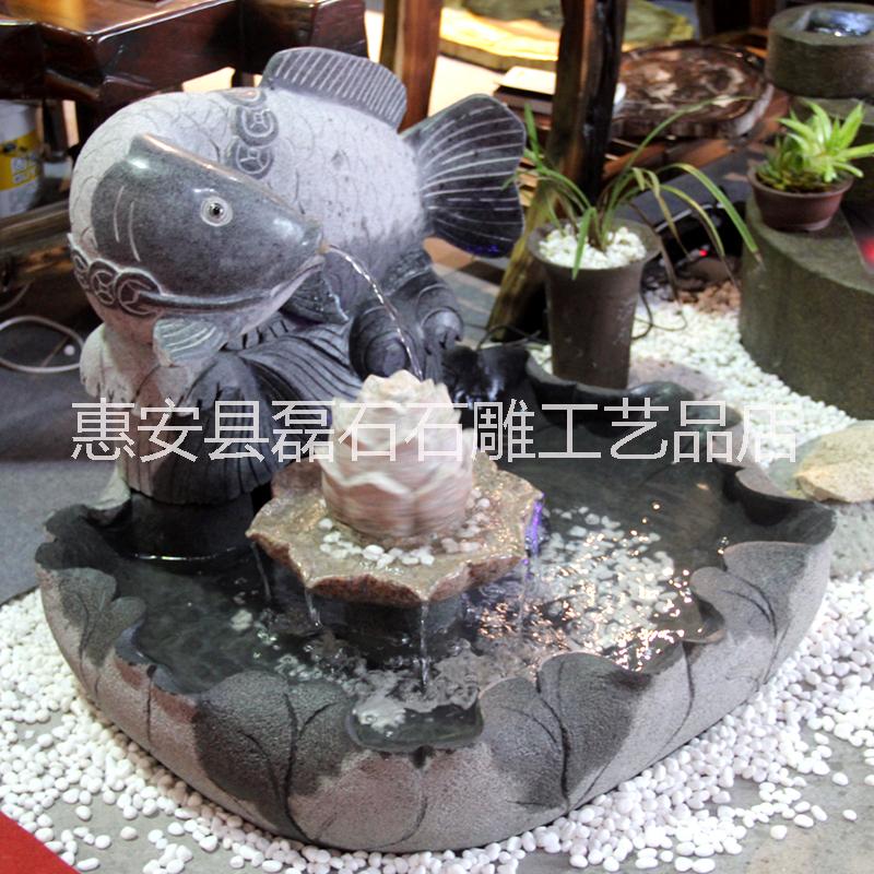 石雕流水?dāng)[件 招財(cái)*噴泉魚(yú)缸雕塑室內(nèi)家居創(chuàng)意擺件