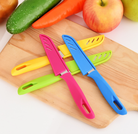 創(chuàng)意糖果色不銹鋼塑料水果刀土豆削皮器便攜小刀廚房小工具批發(fā)