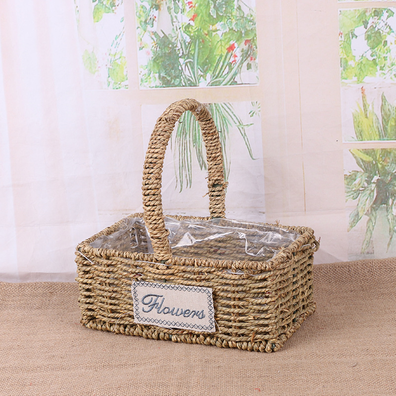 山東草編大長方花籃廠家 草編大長方花籃的尺寸