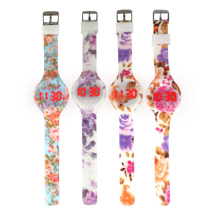 廠家定制新款時(shí)尚彩色印刷硅膠LED電子手表可印logo