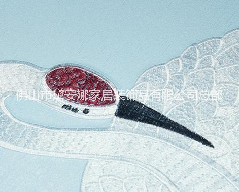臥室床頭刺繡背景墻  皮革繡花刺繡背景墻 皮革繡花家居刺繡背景墻 新中式刺繡屏風(fēng)刺繡背景墻
