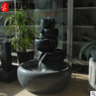 石雕流水?dāng)[件仿古石槽花盤天然青石魚缸室內(nèi)裝水庭院園林精程工藝