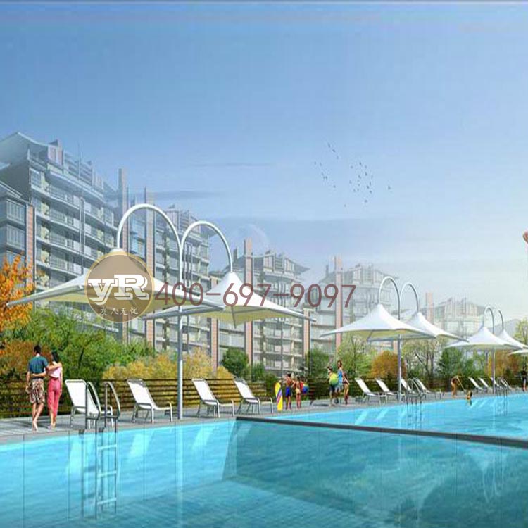 城市膜結(jié)構(gòu)游泳池遮陽(yáng)棚安裝張拉膜游泳池隔熱雨棚