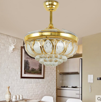 天貓精靈語音智能控制隱形風(fēng)扇燈餐廳水晶吊扇燈家用帶電風(fēng)扇吊燈