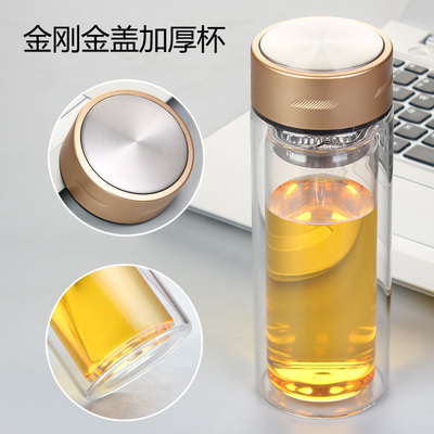 雙層玻璃杯定制logo 廣告禮品水杯辦公杯子印字透明玻璃杯批發(fā)