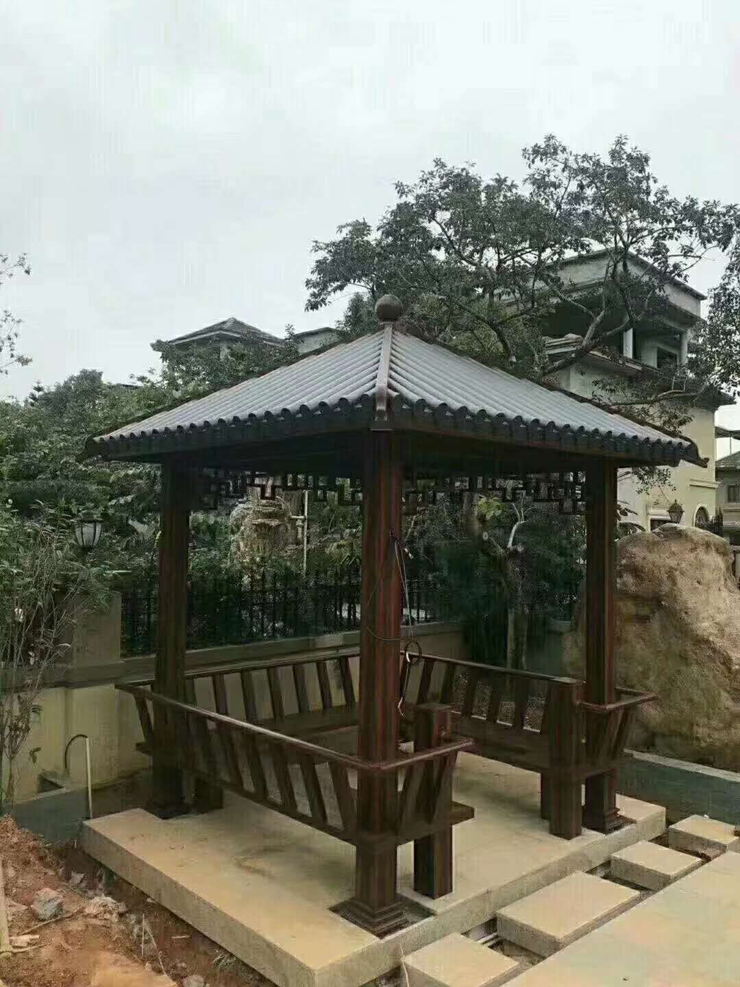 鋁合金仿古涼亭 休息亭 鋁藝涼亭 高端定制鋁藝休息廳 木屋 鋁合金走廊