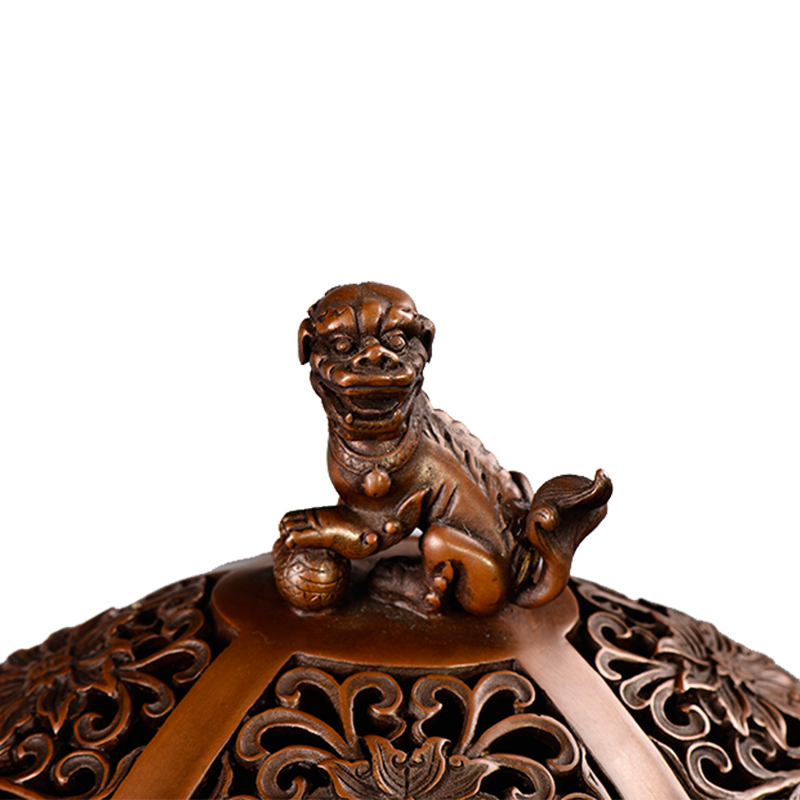 獅紐海棠三足爐紫銅香薰爐辦公商務裝飾工藝擺件銅瓦當