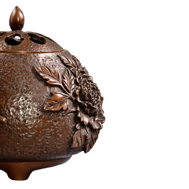 富貴香熏爐純銅香爐牡丹花開富貴香爐香道銅飾品銅鈴鐺