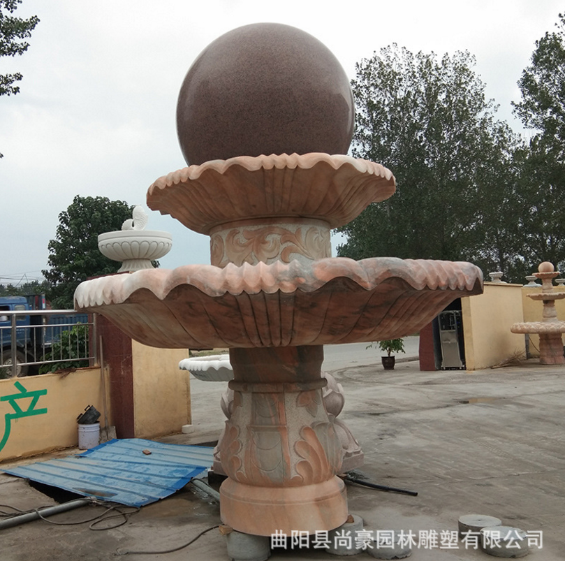 戶外大型晚霞紅石雕流水噴泉 風(fēng) 水球轉(zhuǎn)運(yùn)球庭院招財(cái)園林景觀擺件