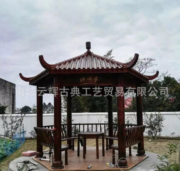 防腐木戶外涼亭庭院定制木屋實木亭子六角涼亭亭子 庭院木制涼亭