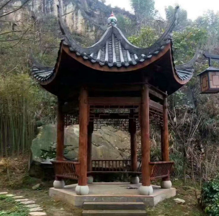 雙層古建戶外六角涼亭 碳化防腐實木六角涼亭 六角仿古涼亭木亭子