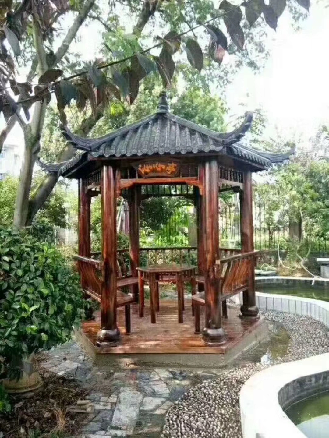戶外木亭碳化防腐木涼亭廠家 庭院設(shè)計(jì)景觀亭子 定做古建六角涼亭