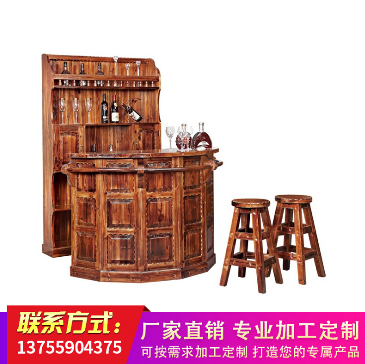 實(shí)木酒吧吧臺 大小轉(zhuǎn)角吧臺 碳化防腐實(shí)木吧臺 收銀臺酒柜酒架