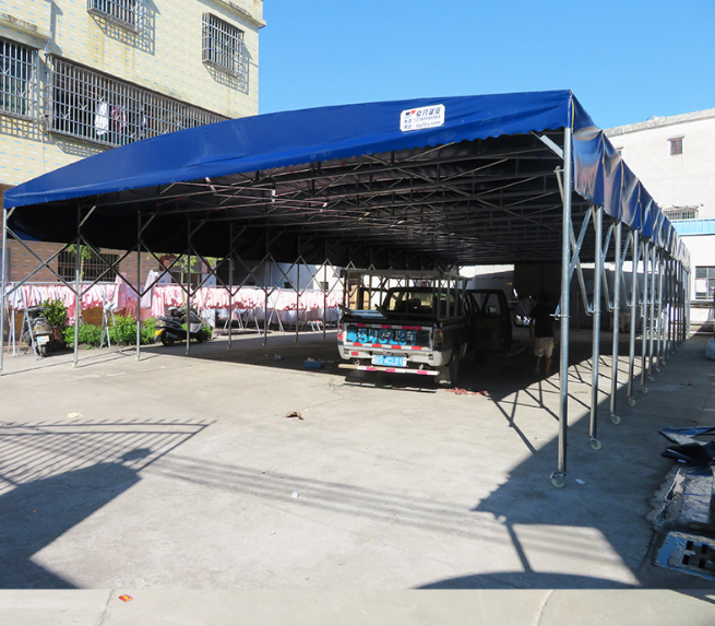 電動遮陽棚大型移動推拉雨蓬工地貨物棚活動伸縮雨棚推拉遮陽棚定制可做電動