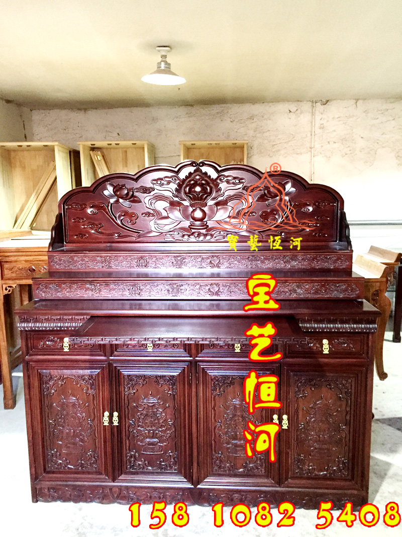 151藏式三層佛臺(tái)佛臺(tái)佛堂佛龕帶靠背屏風(fēng)