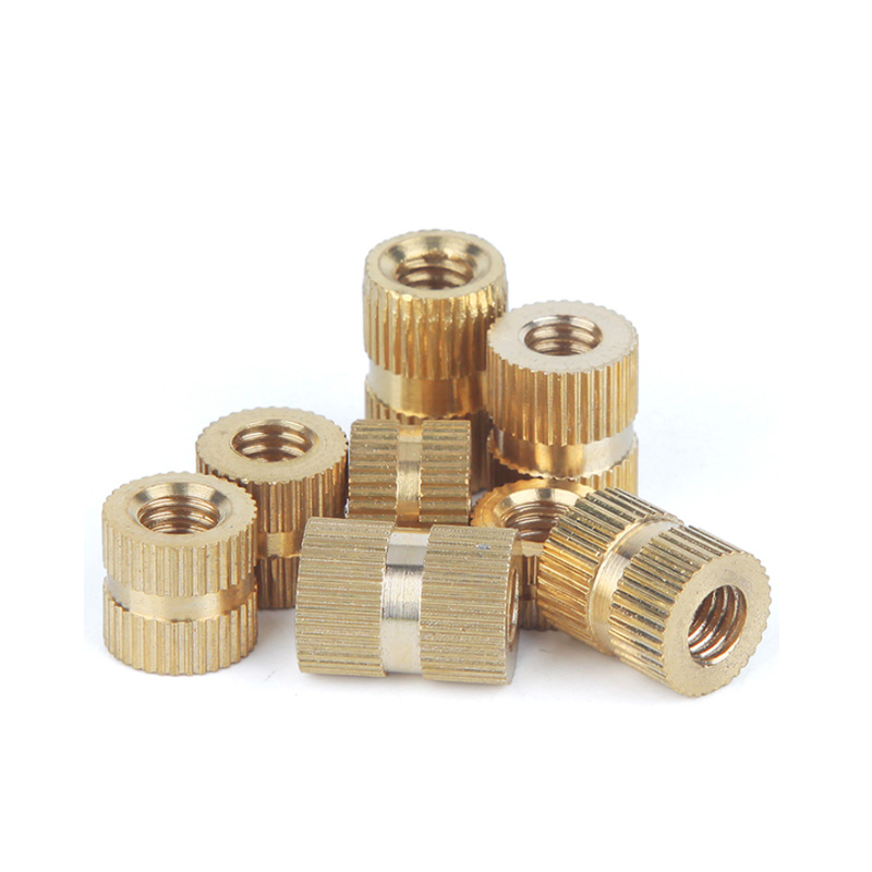 銅鑲嵌件B型盲孔單通滾花螺母銅銅預(yù)埋件注塑銅鑲嵌件滾花銅螺母