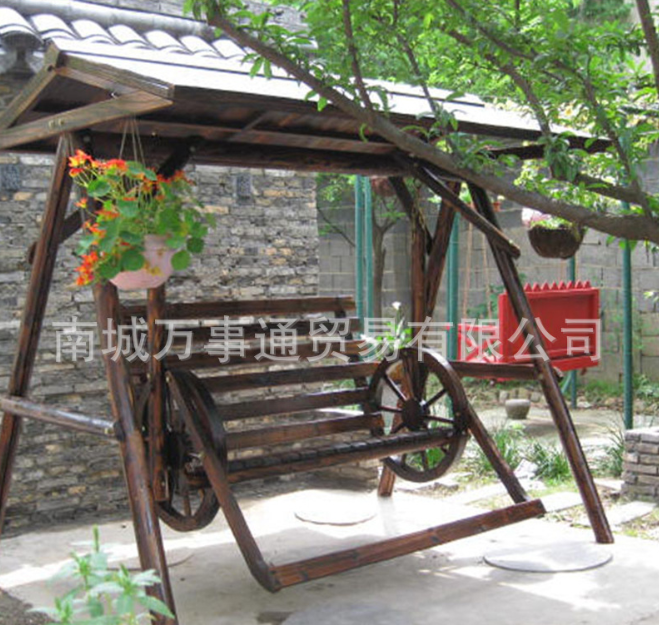 廠家直銷 碳化防腐木秋千椅 室外庭院花園仿古木吊椅支架 可定制
