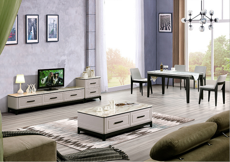 白色大理石茶幾電視柜批發(fā)現(xiàn)代簡約白色烤漆實(shí)木腳架整體客廳配套