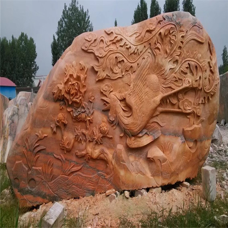 晚霞紅大理石奇石石雕 石材雕刻產(chǎn)地批發(fā)