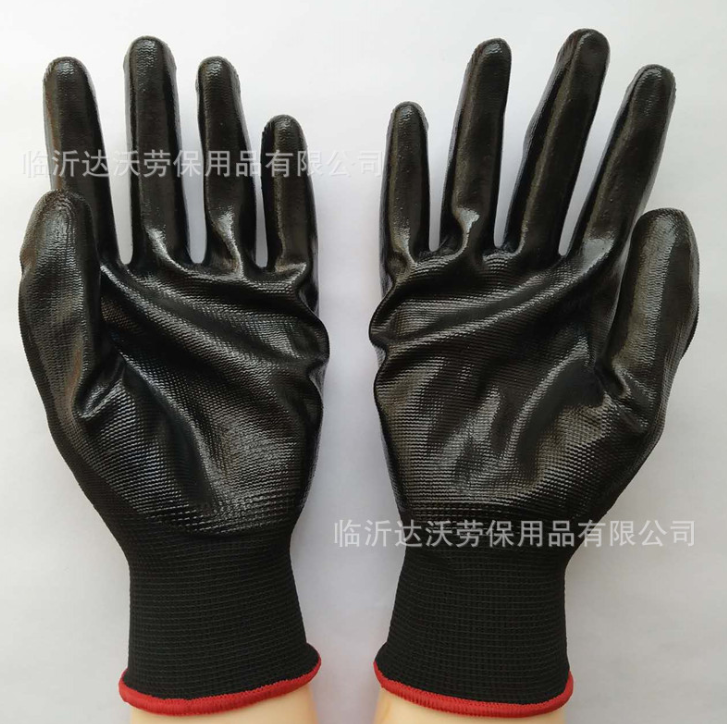 廠家直銷興達系列黑紗黑尼龍丁 腈手套 電腦十三針修車防油勞保手套