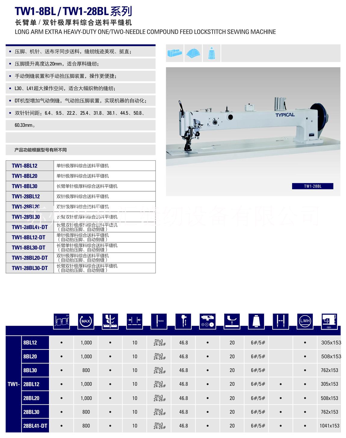 標準長臂機TW1-28BL 長臂單雙針綜合送料縫紉機