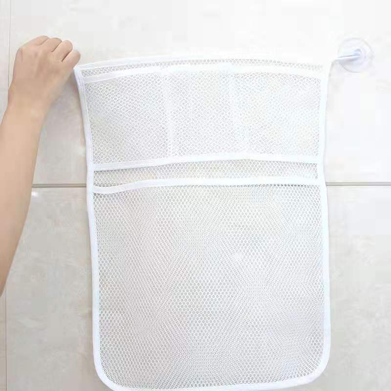 化妝品收納袋 衛(wèi)生間浴室免打孔掛壁式 廠家貨源直銷(xiāo) 白色   網(wǎng)格