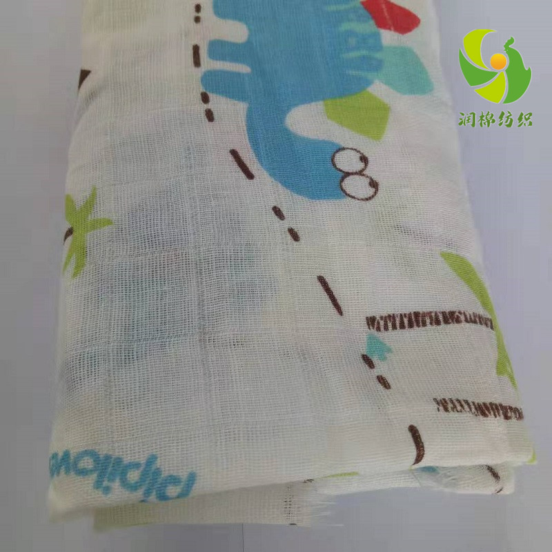 泰安潤棉紡織廠家直銷 方格紗布普梳全棉雙層方格印花布