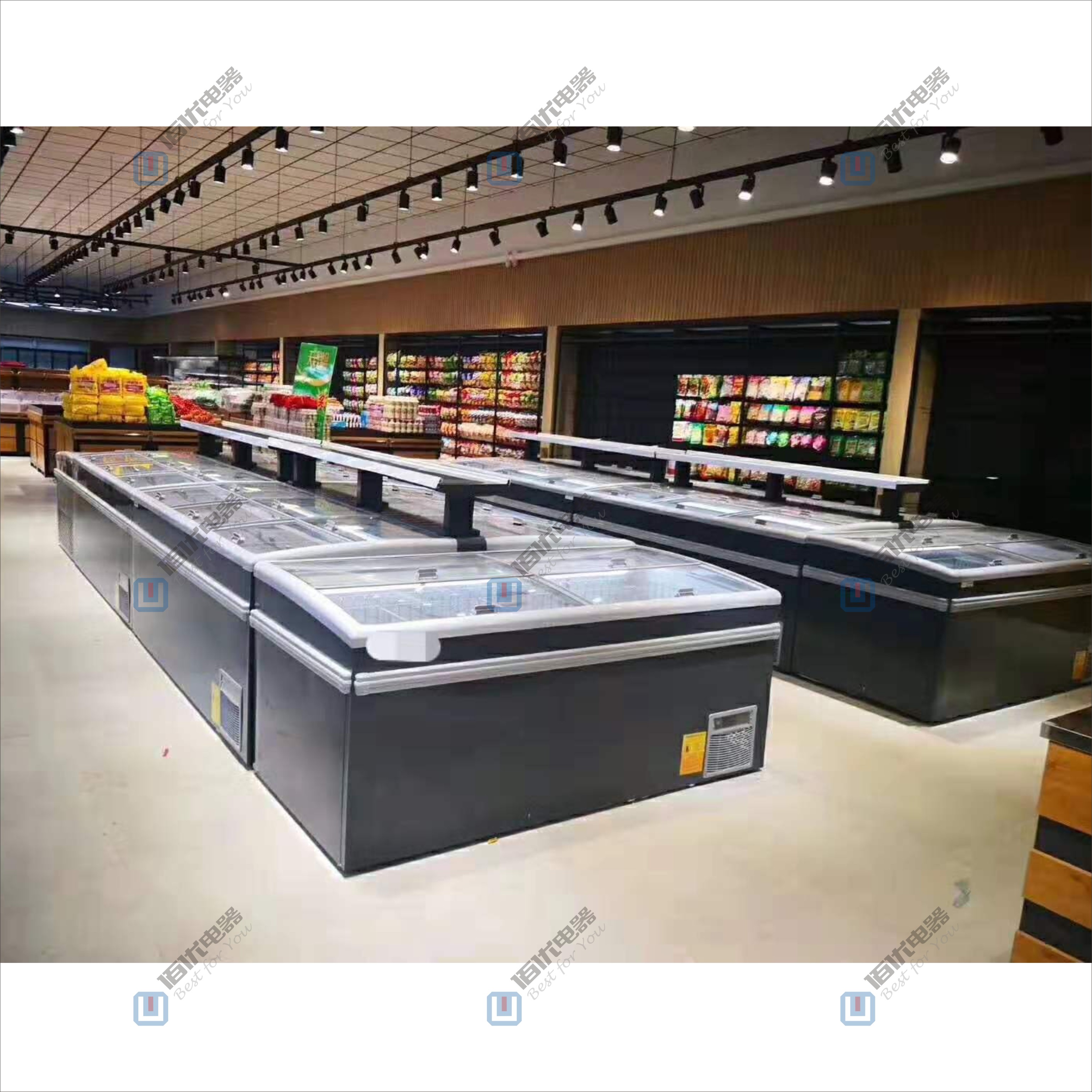 超市商用臥式冷凍柜，無(wú)霜組合島柜，海鮮急速凍食品冰柜