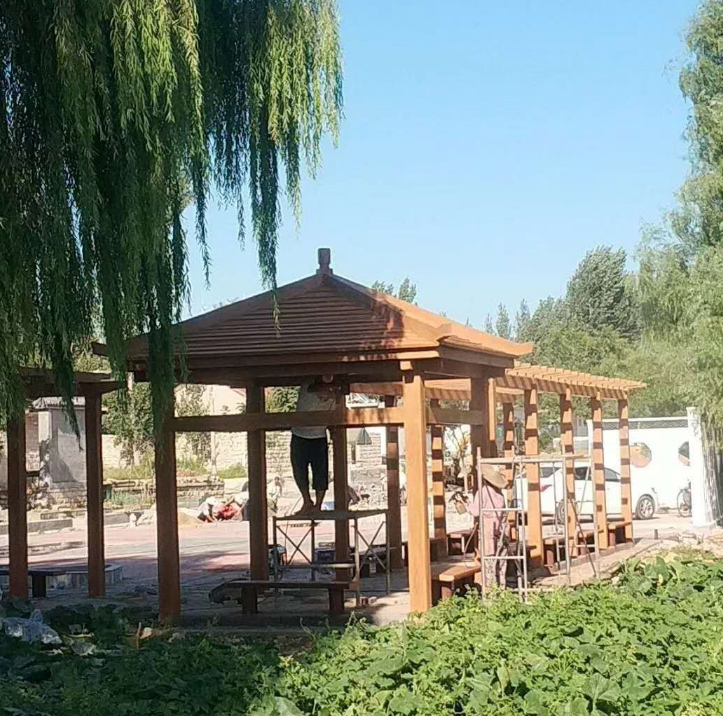 復(fù)古式仿木四角六角景觀涼亭定制 水泥仿木戶外休息涼亭花架