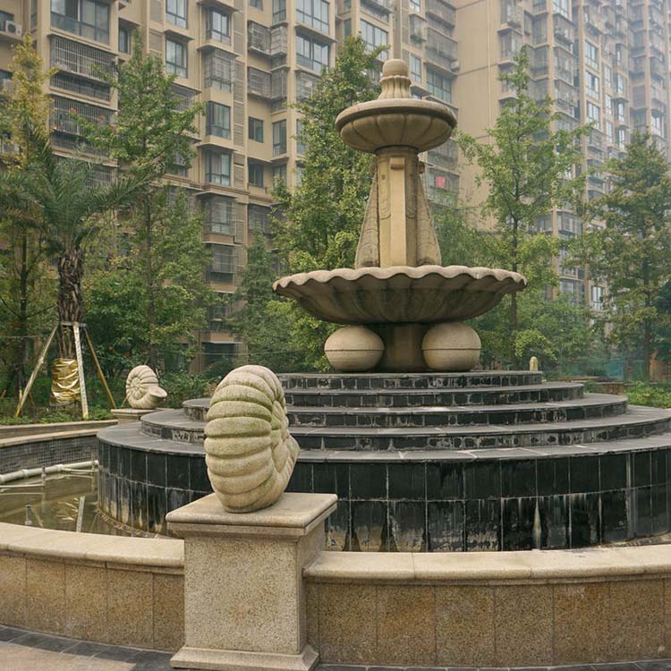 供應(yīng)石雕噴泉花缽擺件 黃銹石噴水 *球稷山流水?dāng)[件