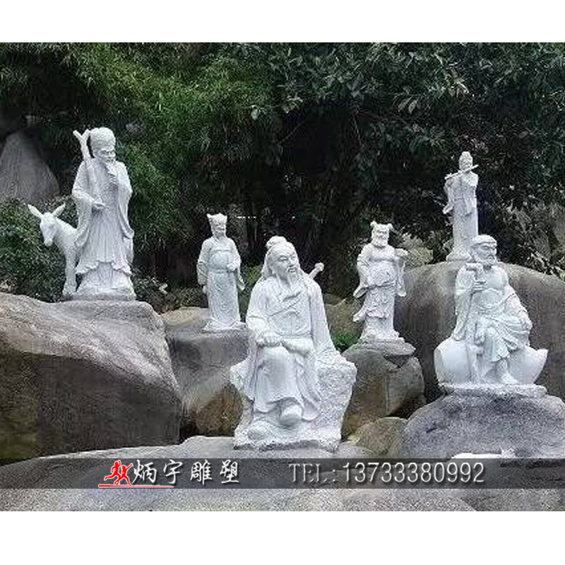曲陽縣炳宇雕塑 民俗文化小品雕塑 八仙過海各顯神通雕塑 道觀八仙人物雕塑 人物石雕雕塑定制 大理石雕塑報價