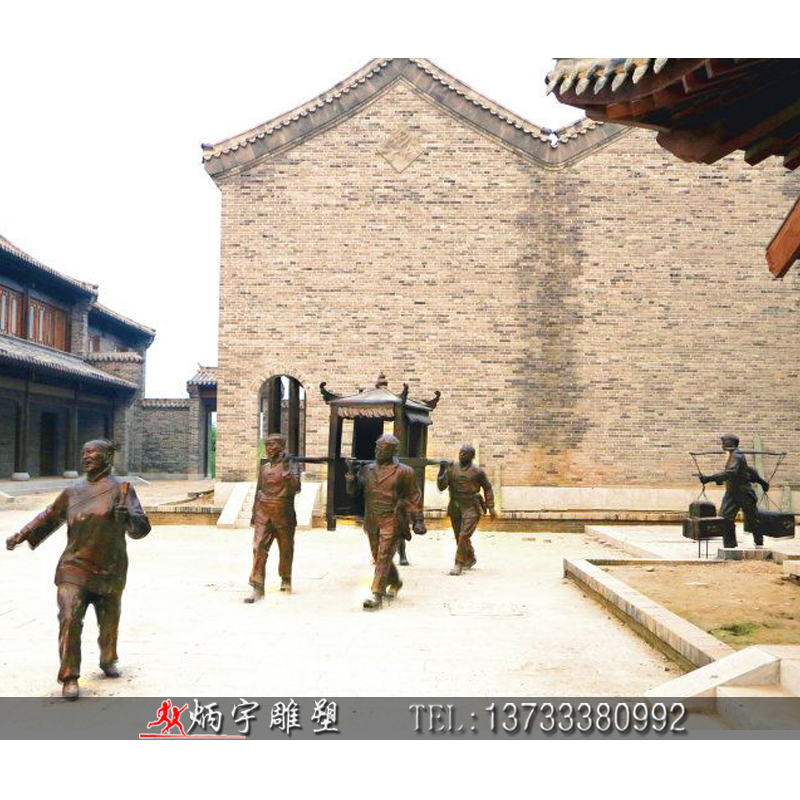 曲陽(yáng)縣炳宇雕塑 古代迎親隊(duì)伍雕塑 娶親人物雕塑 陜北民俗文化雕塑 敲鑼打鼓人物雕塑 人物銅雕報(bào)價(jià)  鑄銅雕塑廠家