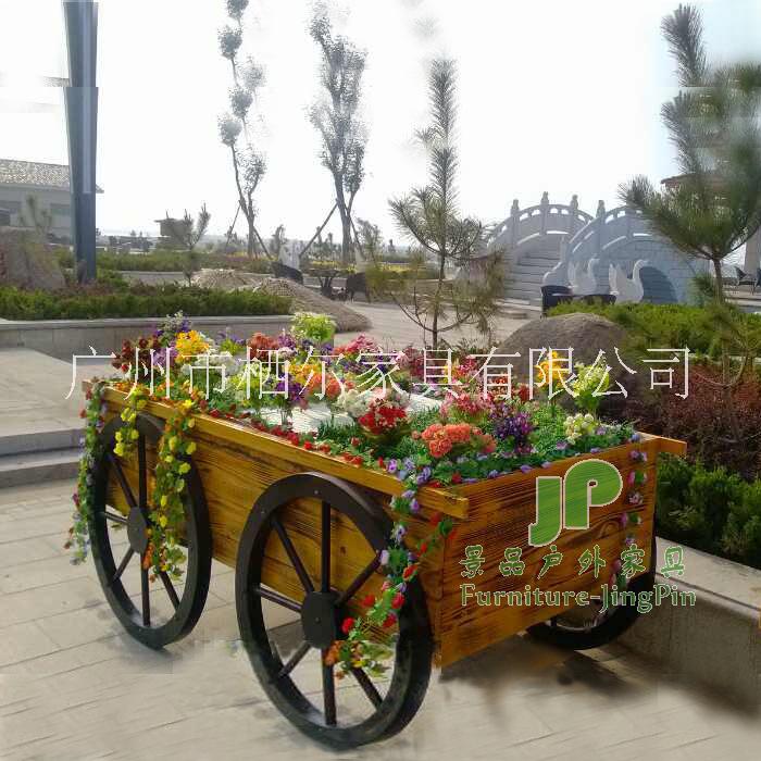 促銷花車防腐木花車木制花園庭院花箱花車花架實(shí)木花盆景觀花車