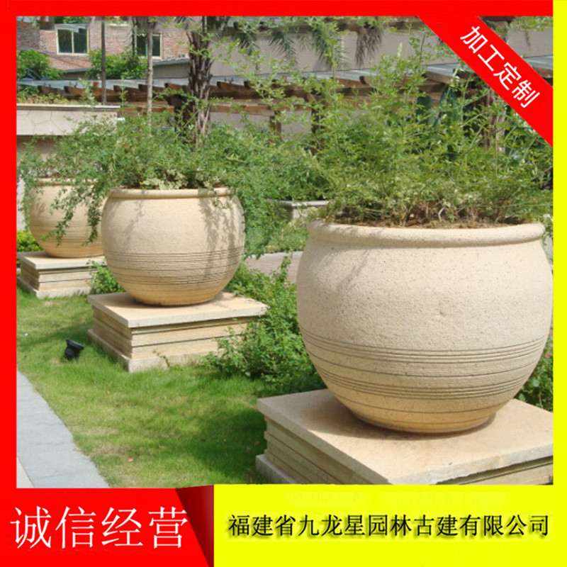 園林花缽石雕 石頭花盆價(jià)格