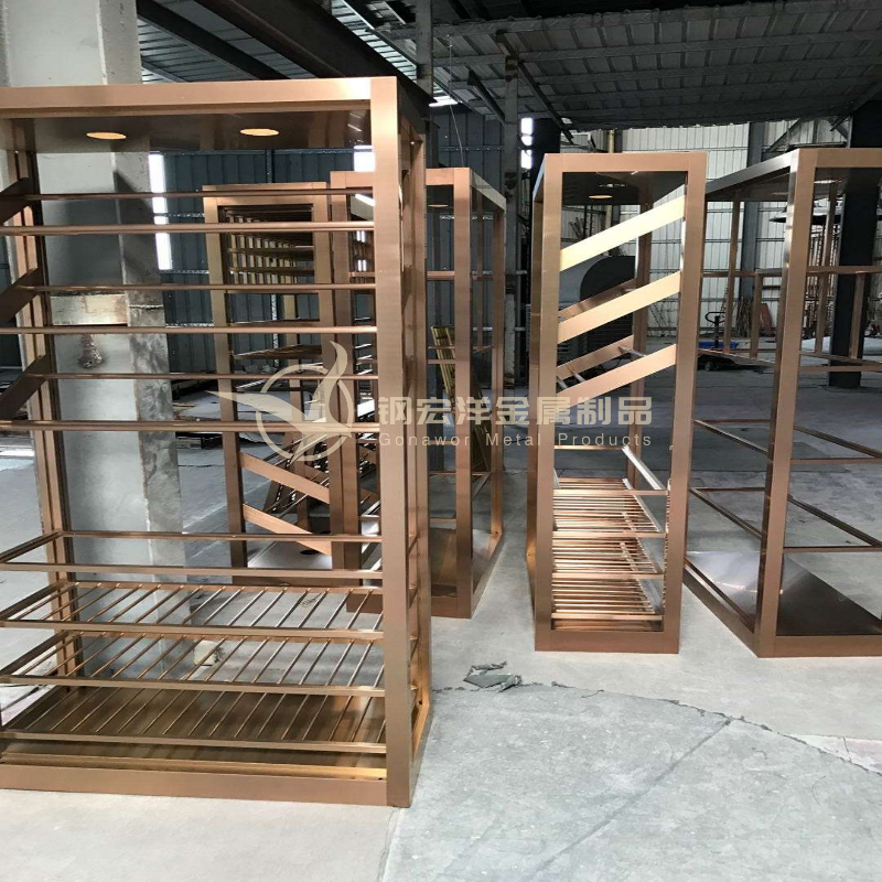 不銹鋼鏡面拉絲恒溫常溫酒柜定制加工鍍鈦各種顏色玻璃口無膠