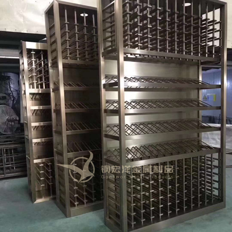 不銹鋼鏡面拉絲恒溫常溫酒柜定制加工鍍鈦各種顏色玻璃口無膠