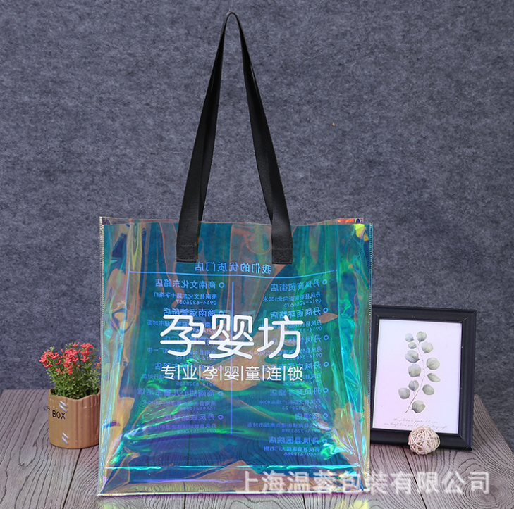 批發(fā)幻彩鐳射pvc購物 七彩手提袋 塑料防水鐳射單肩袋 可定制