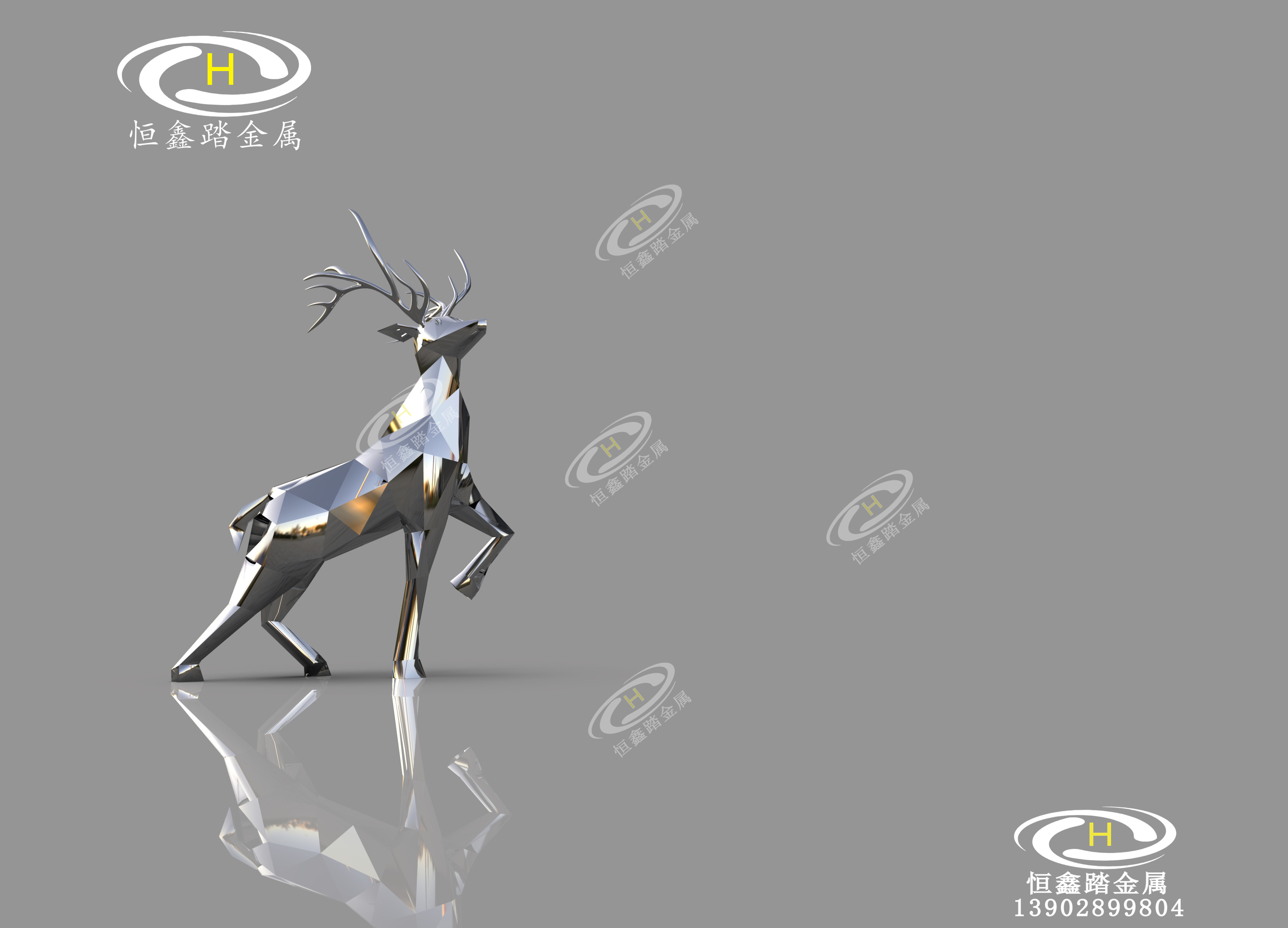 地產(chǎn)中心鏡面幾何造型不銹鋼鹿雕塑 公園草地幾何面不銹鋼鹿雕塑擺件定做
