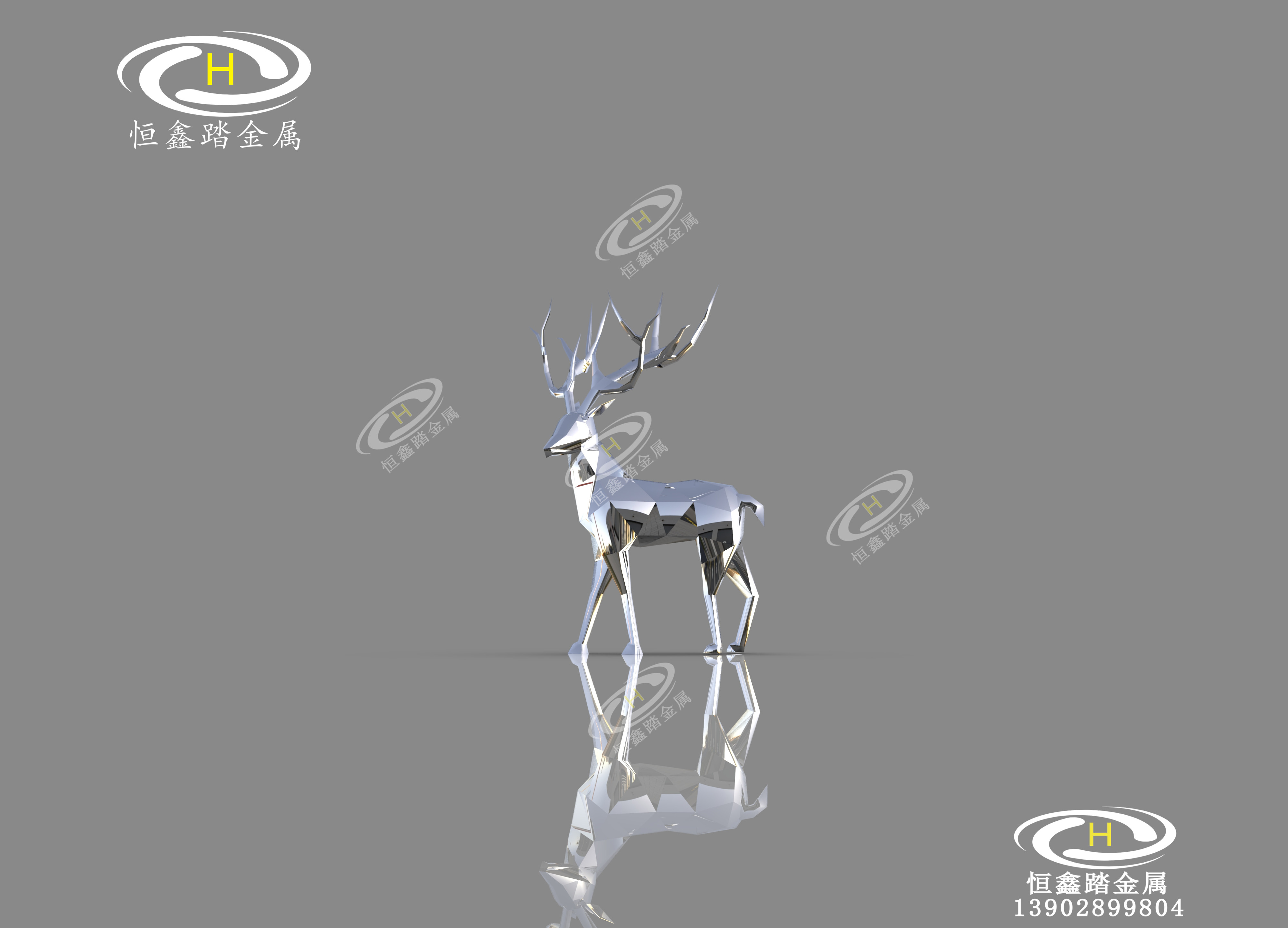 地產(chǎn)中心鏡面幾何造型不銹鋼鹿雕塑 公園草地幾何面不銹鋼鹿雕塑擺件定做