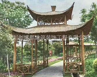 碳化木亭子長(zhǎng)廊，成都碳化木亭子制作安裝，亭子廠家