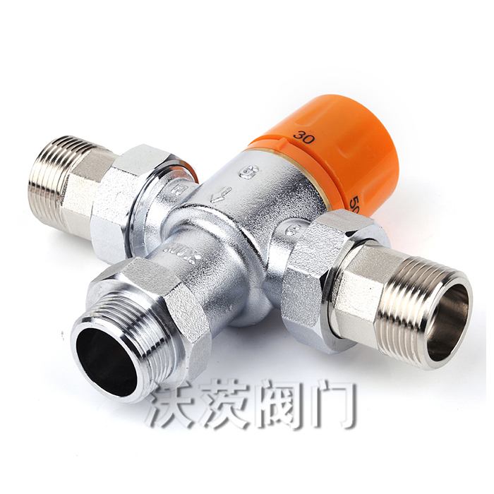 沃茨三通活接自動恒溫混水閥黃銅鍍鎳溫度調(diào)節(jié)閥