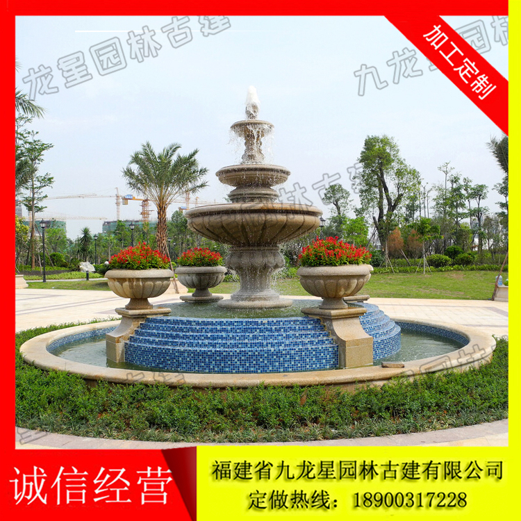 靠墻石雕水缽 家庭用水缽噴泉 支持定做