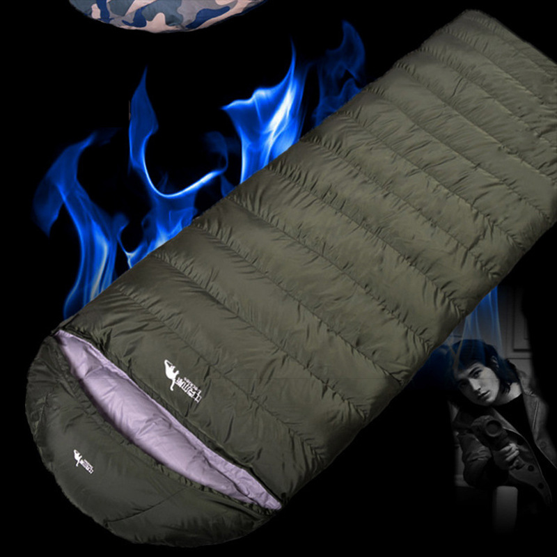 廠家直銷睡袋批發(fā)迷彩羽絨睡袋 信封式戶外鴨絨成人睡袋 一件代發(fā)