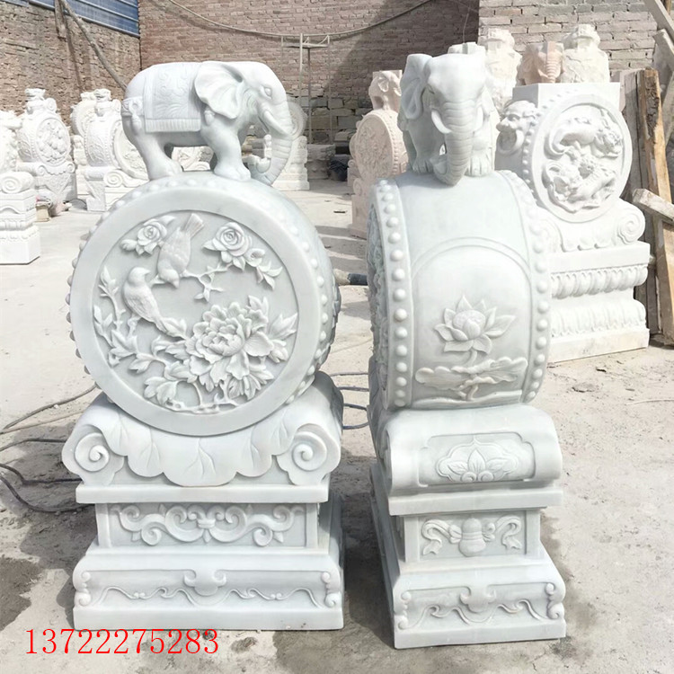 漢白玉門墩?qǐng)D片，漢白玉石鼓，漢白玉抱鼓石一對(duì)