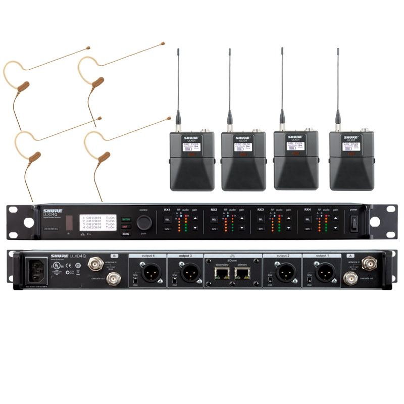 舒爾ULXD14Q/MX153 Shure 一拖四無(wú)線耳戴頭戴式話(huà)筒 四通道無(wú)線話(huà)筒