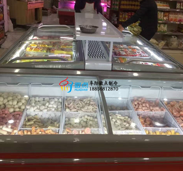 供應(yīng)恩施超市水餃肉類冷凍柜，自助烤肉店選菜柜，徽點組合直冷島柜