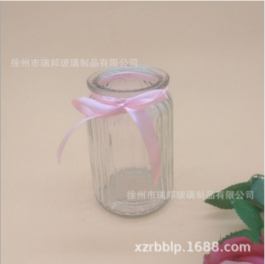 彩色玻璃花瓶透明插花瓶豎紋裝飾花瓶創(chuàng)意簡約現(xiàn)代花瓶水培花瓶