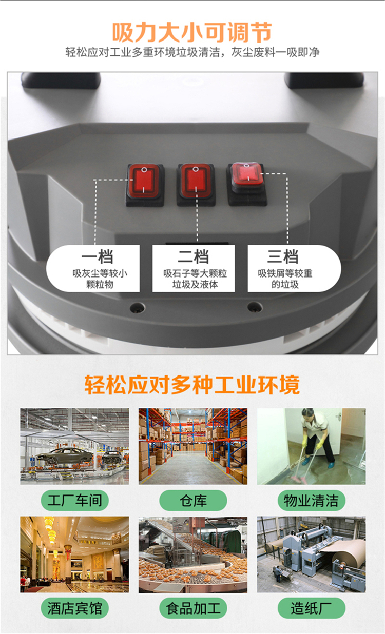 潔威科3600W大功率機械加工廠打磨車間吸金屬屑粉塵干濕兩用工業(yè)吸塵器